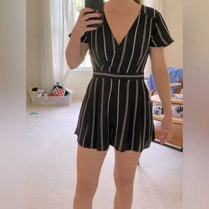 Black and White Striped Romper